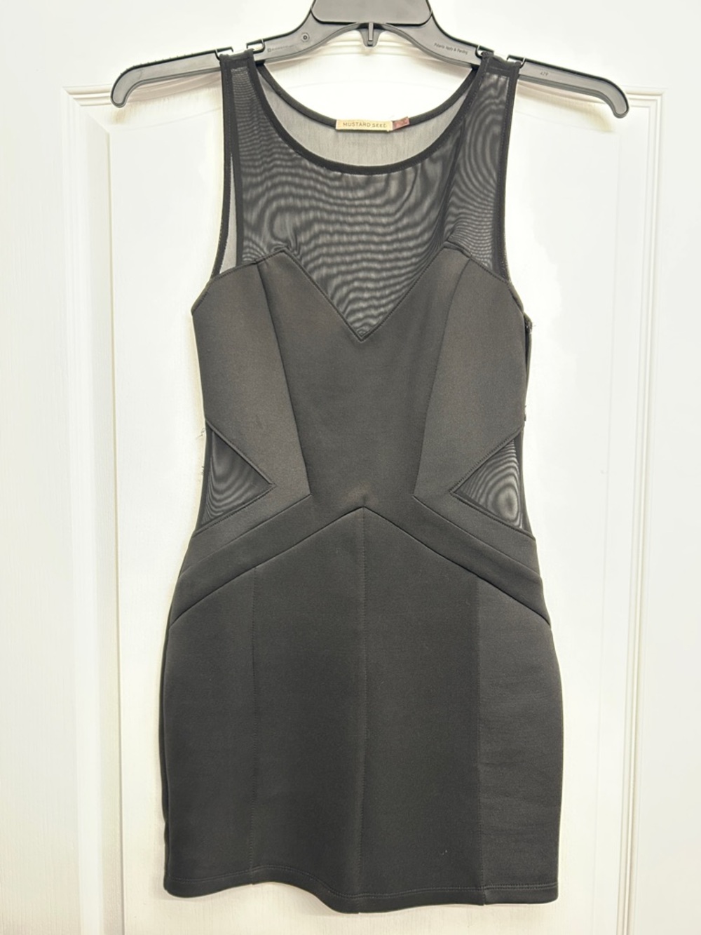 Mustard Seed Black Mesh-Panel Bodycon Mini Dress
